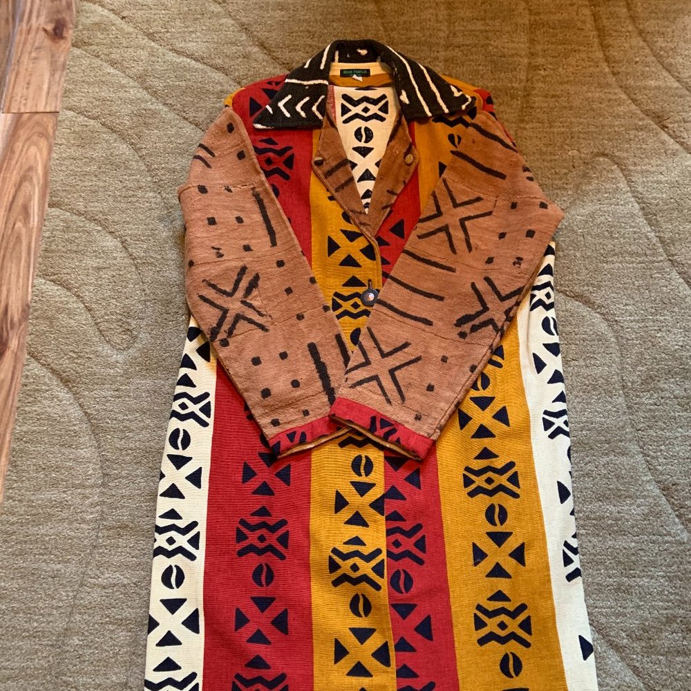 Imani Pamoja Mud Cloth & Cotton Fabric Duster Coat - NWOT
